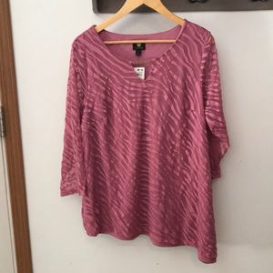 JM Collection blouse, sheer lace overlay, Victorian Pink 3X